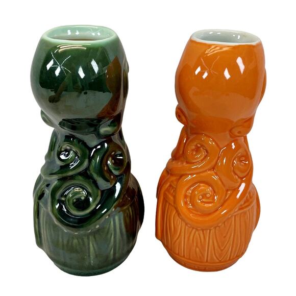 Grinder Adventure Art Tiki Mugs Lot 2 Octo Barrel Rum Munktiki Orange Green - Picture 4 of 6